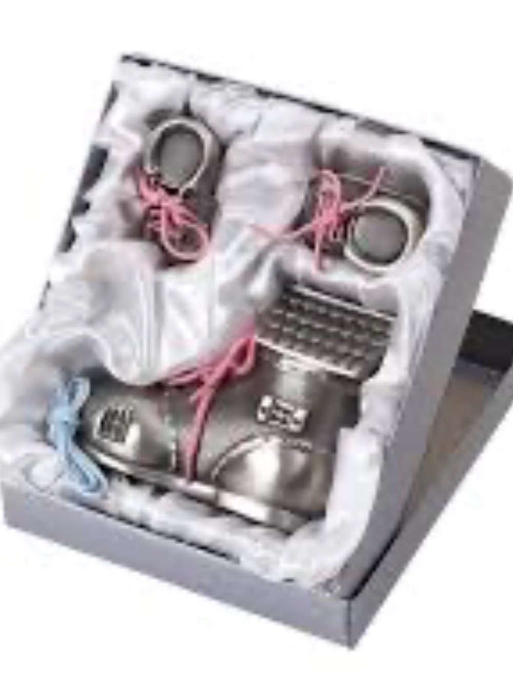 Pewter Baby Girl Keepsake 3 Piece Set Bank/Curls/Tooth GREAT CONDITION